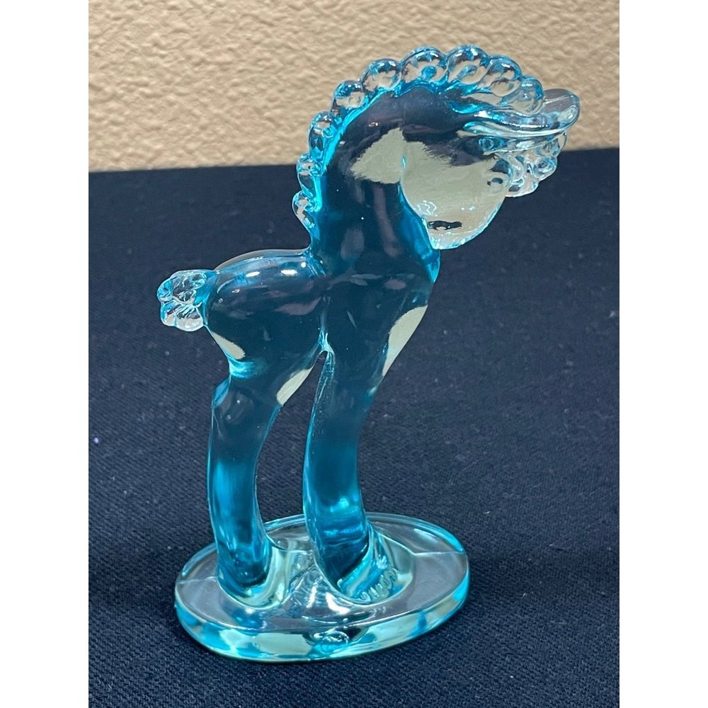 Vintage 80's Old Mosser Glass Pony Trojan Horse Aqua Blue Opal Opalescent